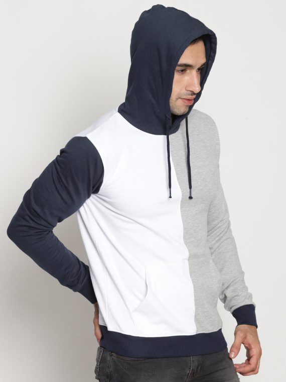 White & Grey Hooded Long Sleeve Hoodie For Men | Genius18